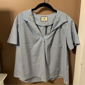 Tuckernuck Blue and White Striped Finn Popover Blouse